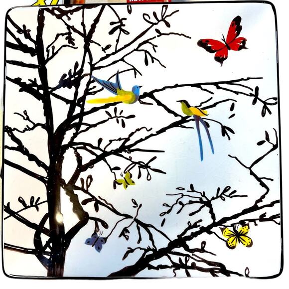 Roscher NORA 10 1/2" Square Dinner Plate Serving Tray Bird Butterfly Tree - Picture 1 of 1